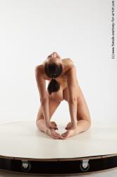 Nude Gymnastic poses Woman White Kneeling poses - ALL Slim Kneeling poses - on both knees long black Pinup